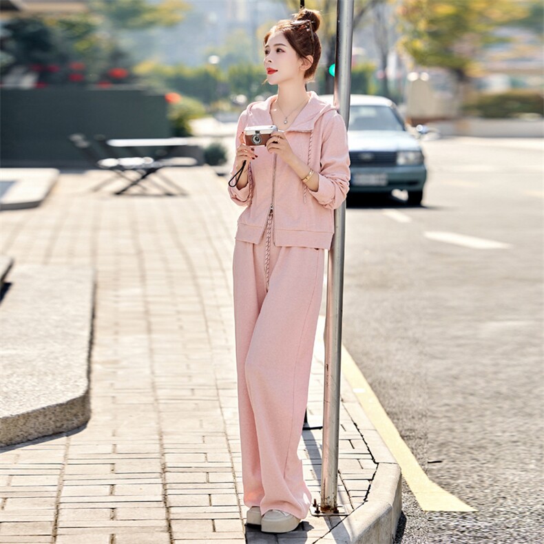 2025年春季新款休闲时尚开衫卫衣连帽外套裤子两件套现货,女装套装/套裙,辉煌依升