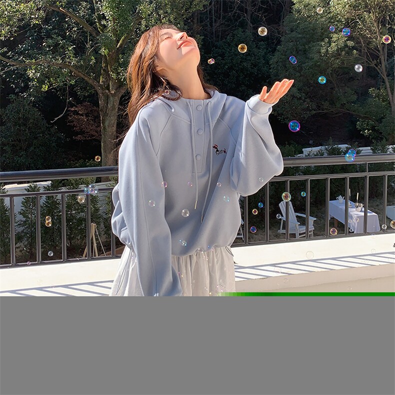 蓝色卫衣套装女连帽蕾丝拼接2025春季新款学院风减龄阔腿裤两件套,女装套装/套裙,浪娴服饰