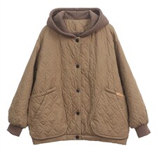 品牌折扣外贸剪标女装秋冬复古棉质连帽棉衣外套短款加厚保暖棉袄，女装棉衣/棉服，独衣靓