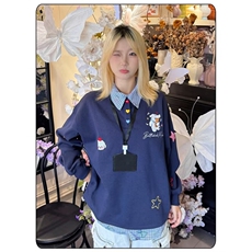 可爱小狗刺绣假两件polo衫长袖t恤2025新款秋季设计感小众上衣，男装Polo衫，星座601-1