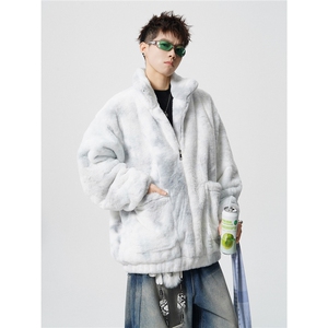 羊羔毛棉衣潮扎染设计情侣大码M-5XL毛绒外套男YG7503P128控168图片