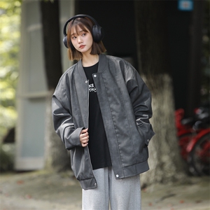 中性风痞帅男装外套美式短款夹克PU皮机车服DSA157B-J206-P90图片