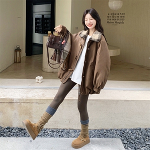 咖色拼接派克服女冬季2025新款韩系小个子高级感加厚工装棉服外套图片