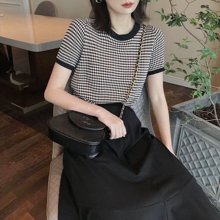 法式简约薄款冰丝针织衫新款夏季圆领上衣,针织衫/毛衣,圣旺供货