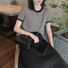 法式简约薄款冰丝针织衫新款夏季圆领上衣，女装针织衫/毛衣，圣旺供货