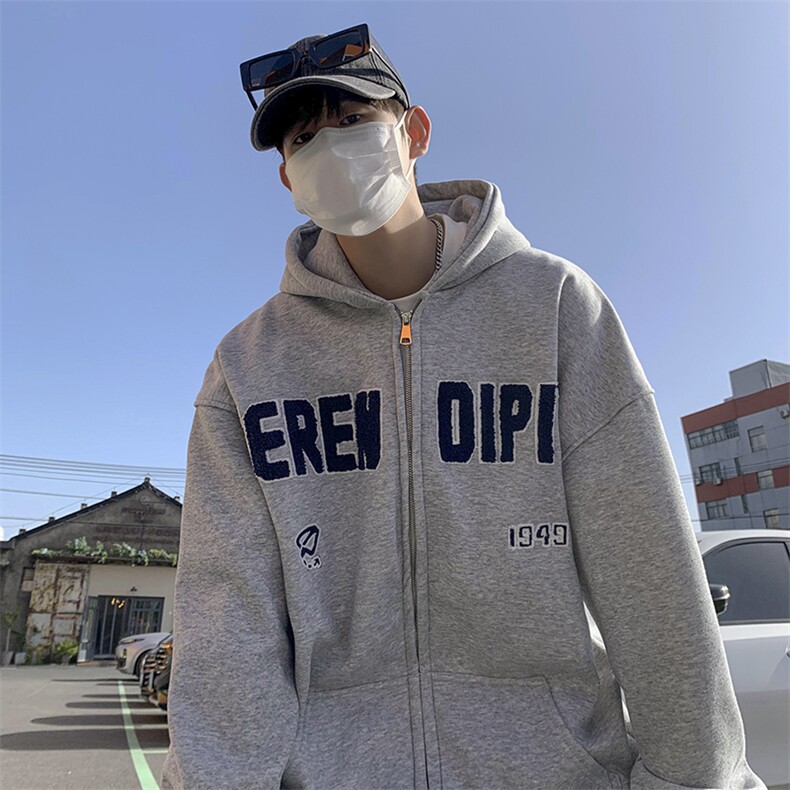 毛巾绣纯棉银狐绒卫衣男潮ins港风潮流 YW19 P80图片