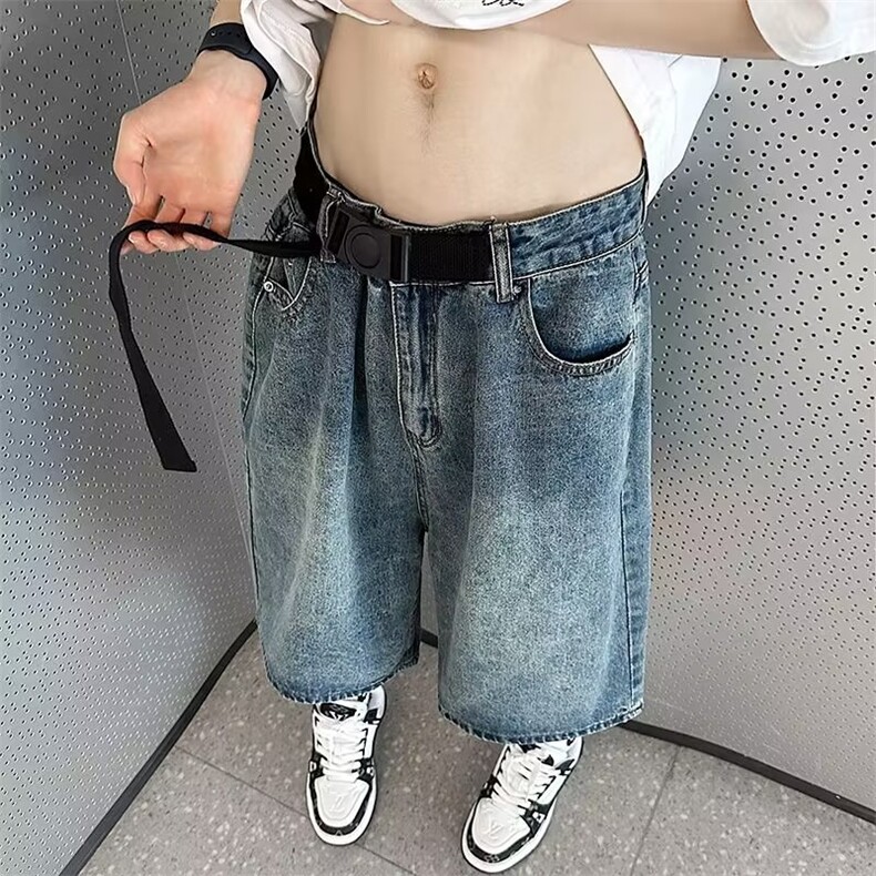 美式水洗牛仔短裤男夏季复古宽松休闲高街直筒五分裤子D9327-p38图片