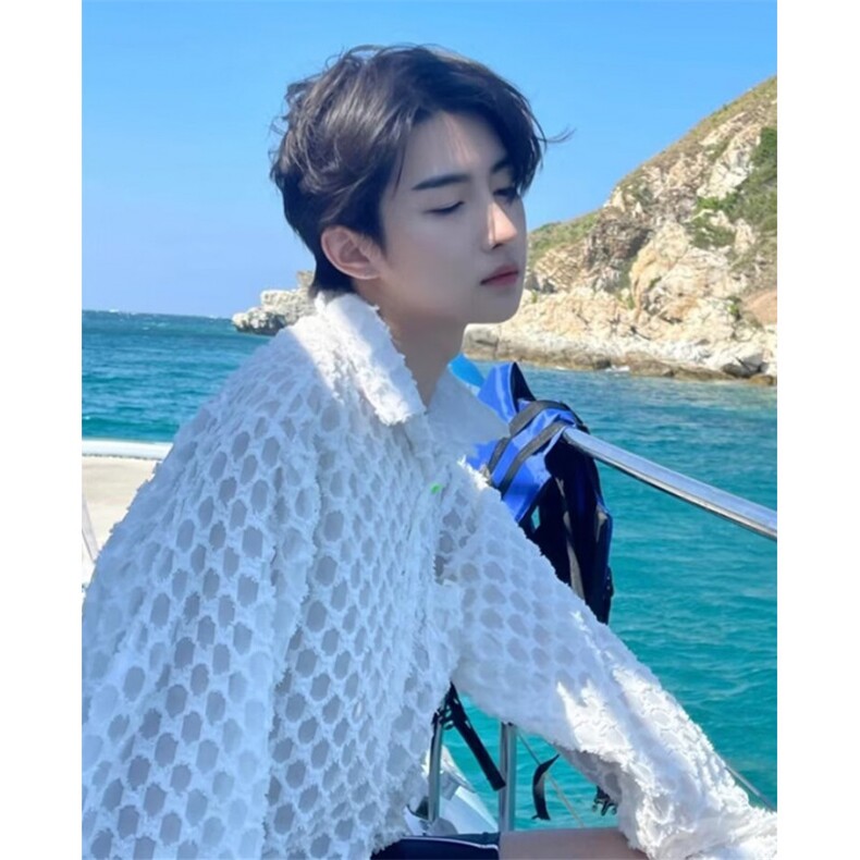 春夏衬衫男夏日遮阳防晒透气发型师镂空长袖衬衣男 C307图片