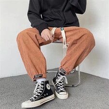 男春秋季灯芯绒条带束脚休闲裤K2634P35图片