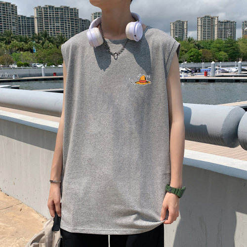 ！港风2023夏季无袖背心男加肥加大码宽松短袖T恤男BX245-P20图片