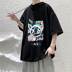 LD54275-P45NASA连帽短袖t恤男大码胖子带帽五分袖中袖，男装T恤，电商A040