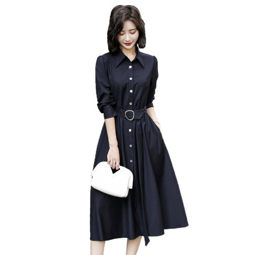 高级感气质连衣裙女早春2023年春秋新款韩版时尚修身长款衬衫裙子,女装连衣裙,素月