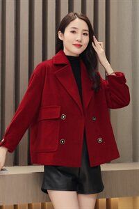 2022年冬季季新款休闲韩版宽松短款翻领毛呢纯色外套大衣,女装毛呢外套,霓裳依族