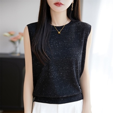 夏季精纺羊毛针织背心女圆领一线成衣点子纱无袖吊带宽松打底上衣，女装背心吊带，东远绒业