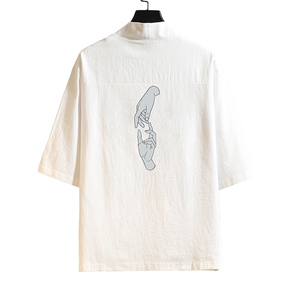 HF59147-P40风汉服男开衫外套七分袖道袍 砖墙挂拍图片