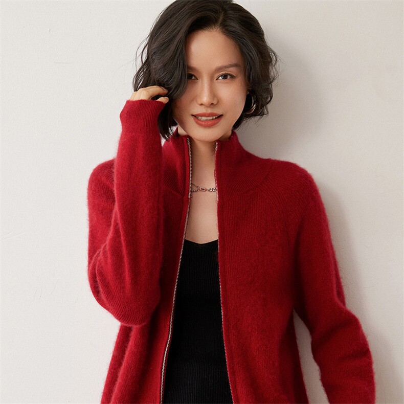 优雅气质女装羊绒开衫简约百搭保暖立领外套,女装羊绒衫,米琪莲羊绒