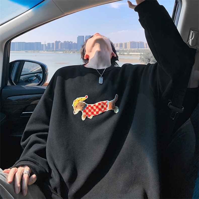 特批P38无差价25秋季华棉420g重磅港风刺绣腊肠狗大码卫衣男W5412,男装卫衣,电商A001-1