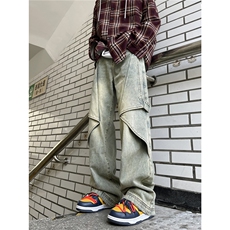 XZ612-K685-P65控88立体裁剪解构美式高街黄泥蓝牛仔裤男女，男装牛仔裤，星座612