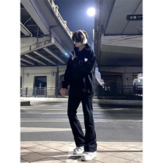 纯黑色软牛仔裤男女修身弹力vibe美式裤子高弹力微喇叭裤~K1160，男装牛仔裤，星座601-2
