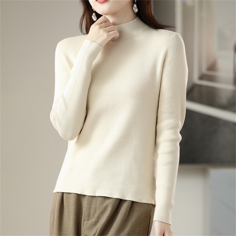 2025年秋季新款针织抽条半高领上衣时尚休闲通勤百搭，女装针织衫/毛衣，阁惠羊绒