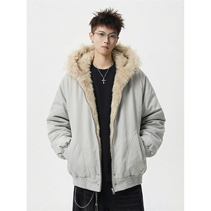 现货高品质美式高街冬季重磅硬挺短款座山雕毛领棉衣男女加厚外套图片