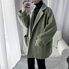 21春季新款宽松休闲呢子风衣男港风中长款毛呢大衣外套FY020-P70图片