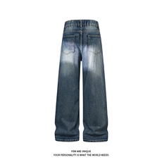 B221美式ins高街暗黑重工艺宽松直筒牛仔裤LK26627-特P45控78，男装牛仔裤，电商B221