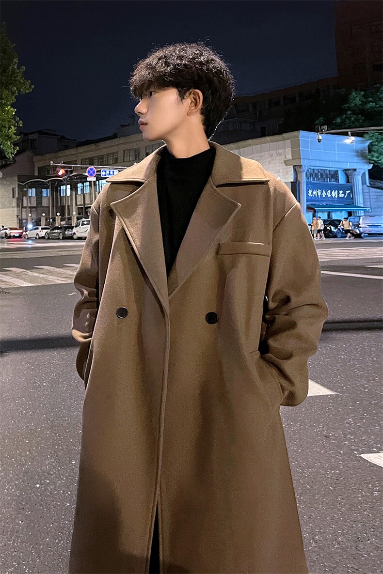 秋冬复古休闲毛呢大衣男潮宽松风衣中长外套MN9880/P100加棉P110,男装风衣,电商B316
