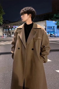 秋冬复古休闲毛呢大衣男潮宽松风衣中长外套MN9880/P100加棉P110图片