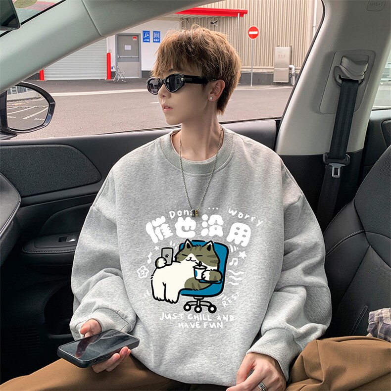 8XL圆领卫衣男超大码胖子肥佬大号长袖t恤S6403-P28加绒款-P33,男装T恤,电商A040