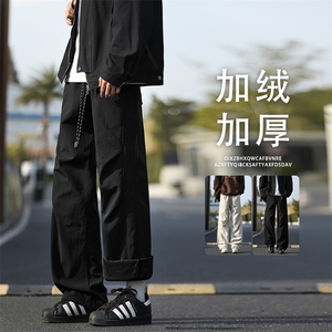 美式褶皱加绒休闲裤高街宽松直筒保暖阔腿裤子JRTP11:3059.9图片