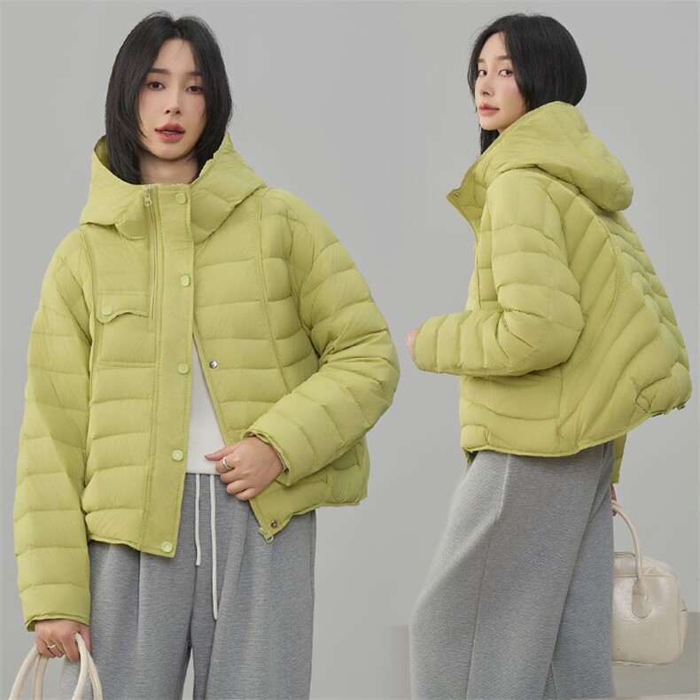 现货2025年冬季90白鸭绒休闲风常规保暖有帽不可拆,女装羽绒服,阳光伊恋