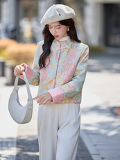 水衣源2706A新中式蕾丝拼接短款提花羽绒外套女，女装羽绒服，水衣源