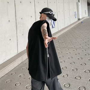 港风文艺水洗背心男春夏宽松潮流做旧无袖T恤条纹图片