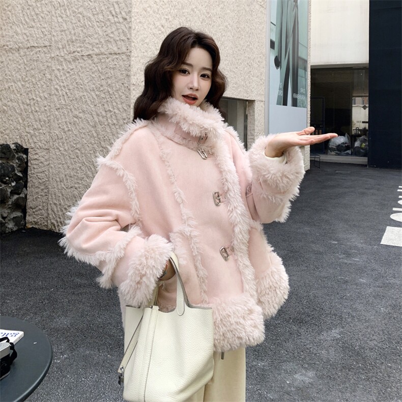 新品 粉色皮毛一体外套 2C032 3156 P195 K298图片