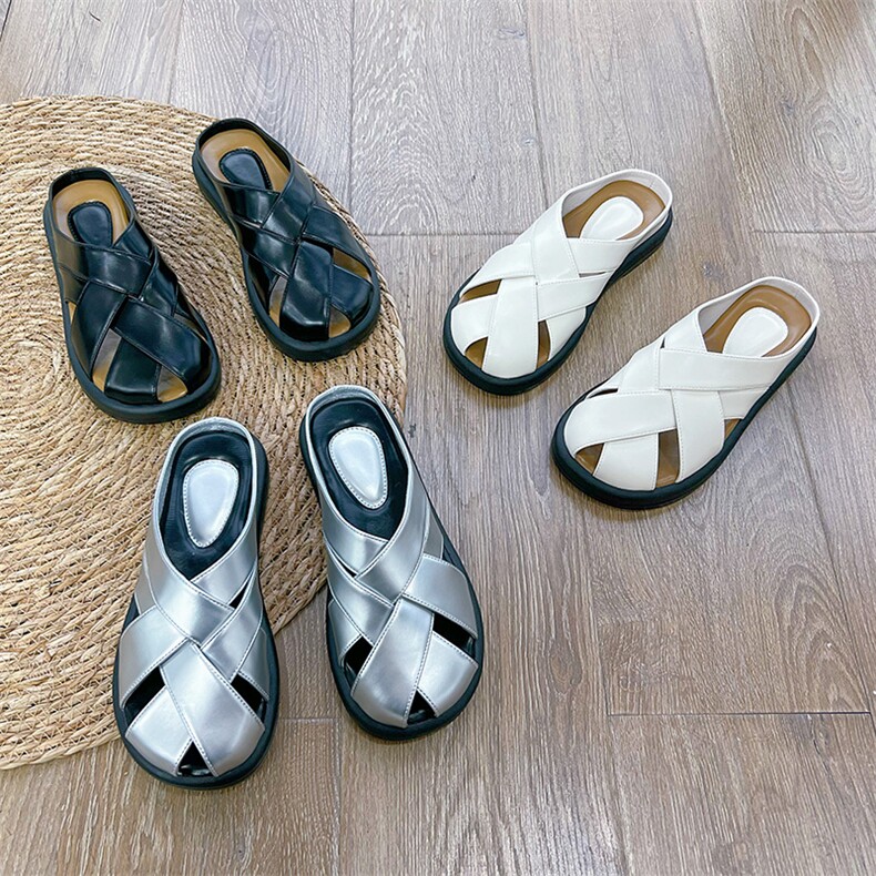 新款包头拖鞋女2024夏季休闲平底沙滩半拖女时尚百搭凉拖外穿女鞋，女鞋拖鞋，电商A223