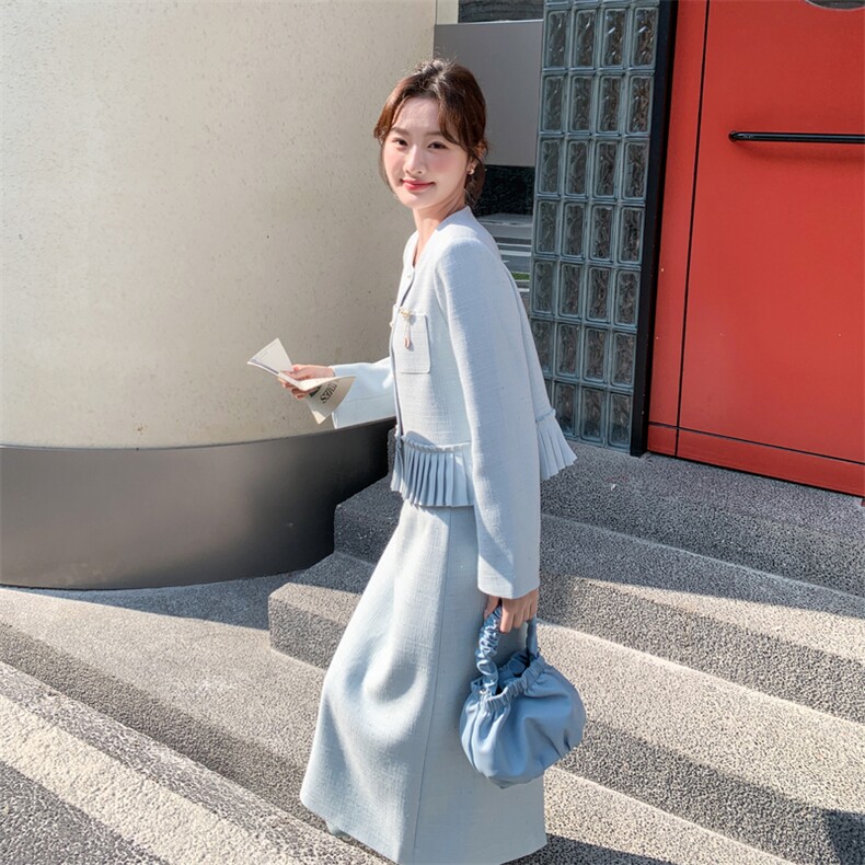-2026年春季法式优雅压褶拼接两件套套裙女温柔风气质穿搭,女装套装/套裙,1D102-1