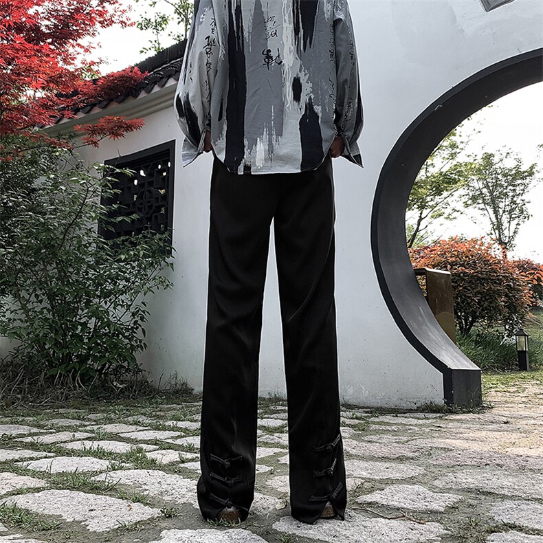 现货新中式风夏季休闲冰丝高级感垂感直筒西裤男KK433-P55，男装西裤，星座205