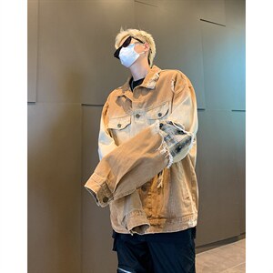 秋季新款港风美式潮牌痞帅设计感破洞牛仔夹克男潮ins JK1384-P78图片