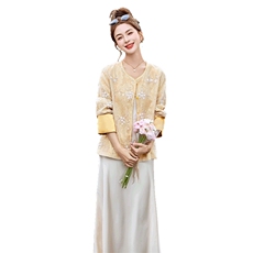 小香风2025新款国风新中式优雅气质重工钉珠刺绣长袖上衣外套，女装短外套，采品优优
