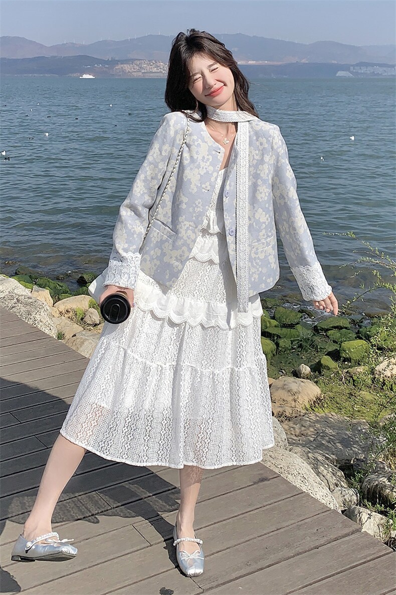 小香风提花精致短款外套女春季2025新款独特漂亮洋气百搭碎花开衫,女装套装/套裙,2C292