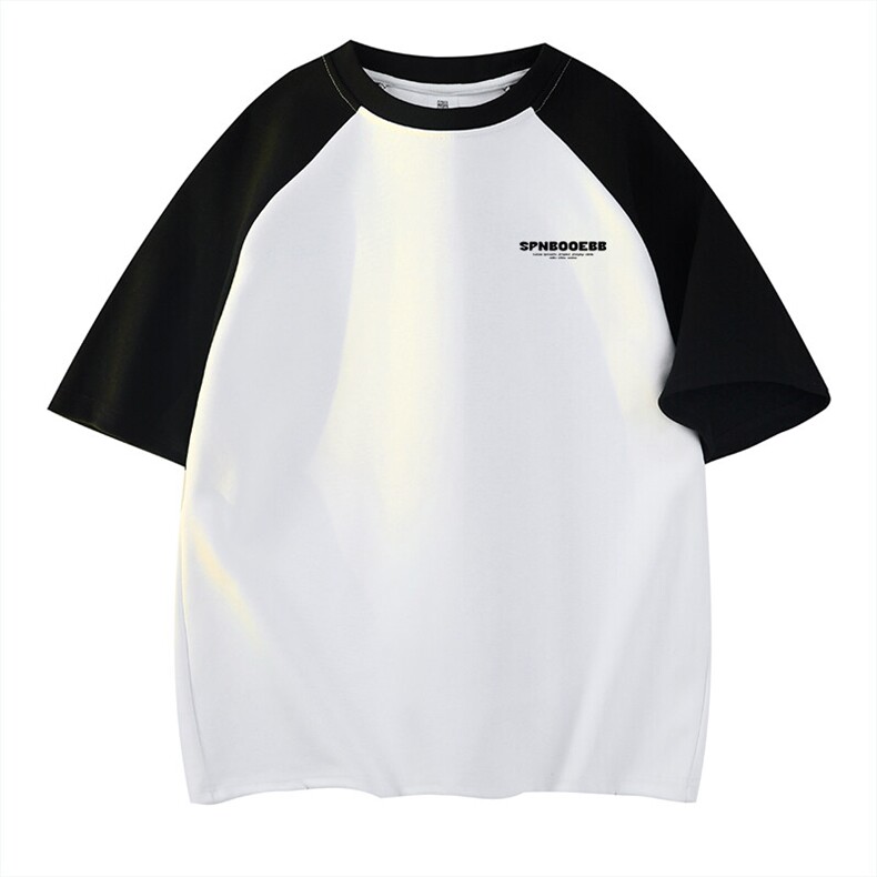 抖音得物高品质二开240克宽松纯棉美式潮牌插肩袖拼接短袖T恤，男装T恤，电商A486