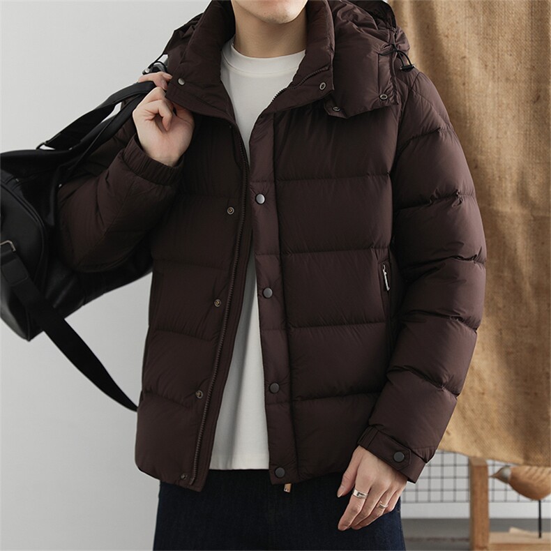 2025冬季90白鸭绒保暖羽绒服男连帽休闲纯色御寒上衣百搭外套图片