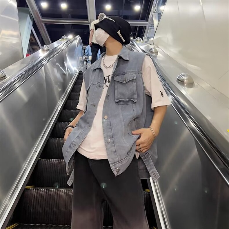 美式高街牛仔马甲男韩版潮无袖2024秋冬新款ins宽松外套J8007-P53,男装背心/马甲,星座1109-3
