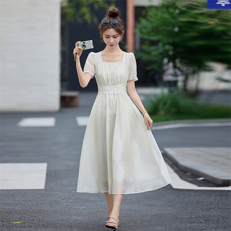 2025年夏季新款拼接蕾丝花边优雅甜美连衣裙,女装连衣裙,臻衣坊