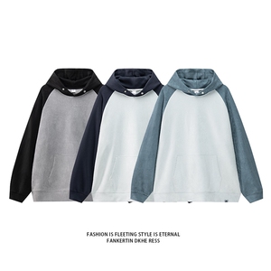 M-6XL 380克秋季新款大码插色连帽套头卫衣109-W23617-P55图片