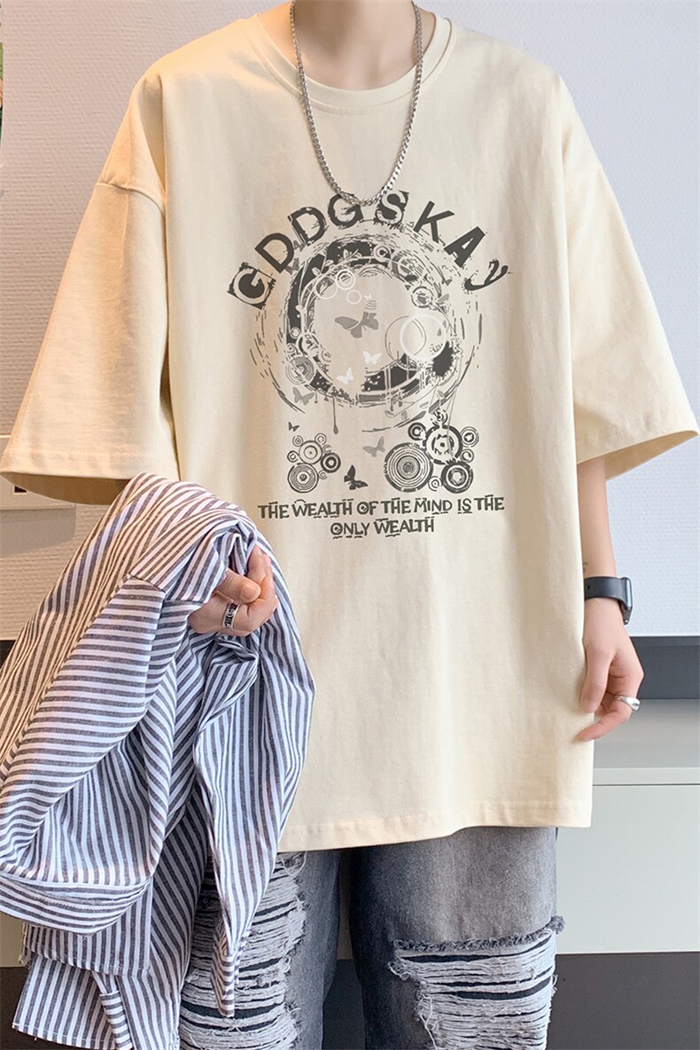 已注册/夏季内景纯棉个性印花圆领短袖T恤男宽松体恤衫DT9675/P25,男装T恤,电商B316