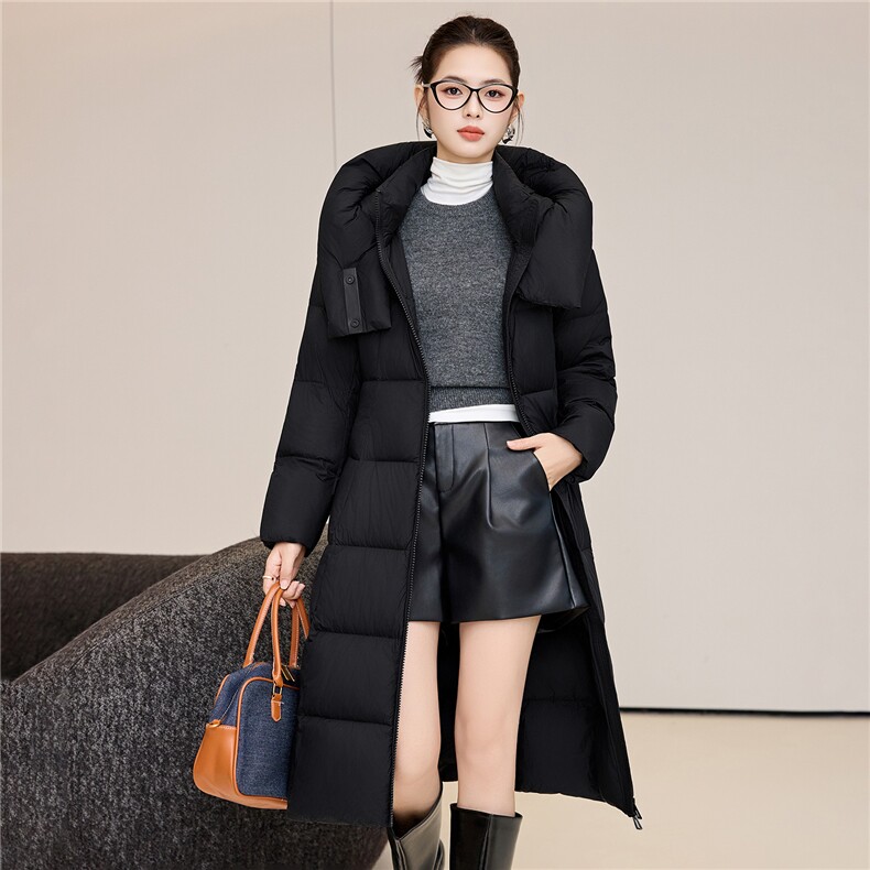 韩版加长款过膝羽绒服2025冬季连帽立领防风A字宽松棉袄,女装羽绒服,阿舍尔精品