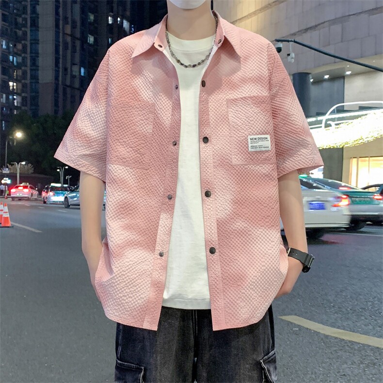 五分袖衬衫夏季新款短袖衬衣宽松休闲韩版外套半袖A436-T15-P45,男装衬衫,电商A436