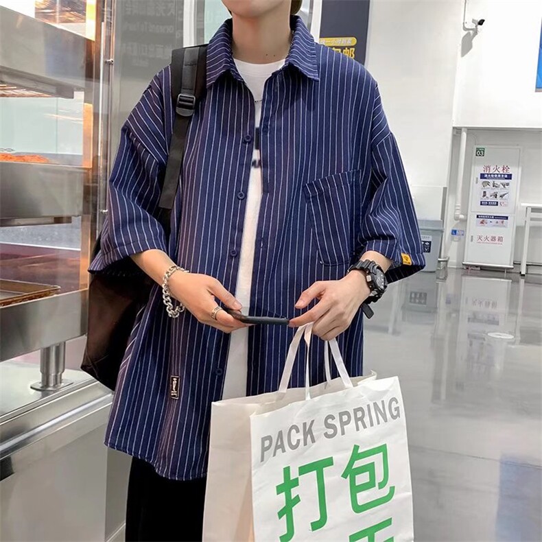 夏季短袖衬衫潮流帅气休闲衬衫条纹衬衫C550P28图片